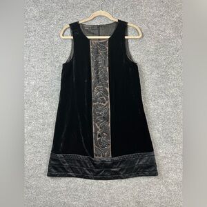 BCBGMaxazria Dress Women’s 6 Black Beaded Velvet Velour Dress 1990s Punk‎ Glam